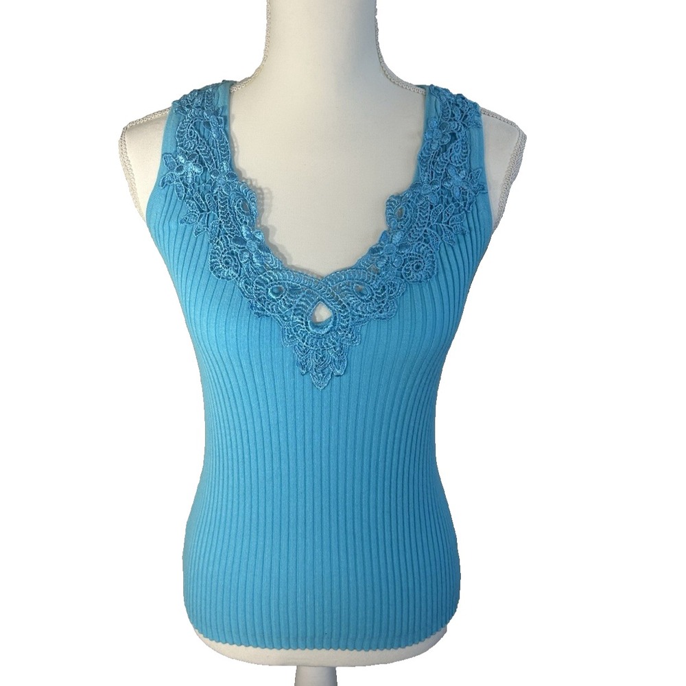 Y2K Coquette Aqua Festival Sleeveless with Keyhole neck Top Women's‎ Sz S